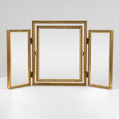 Kolmiosainen taitettava peili, kullattu