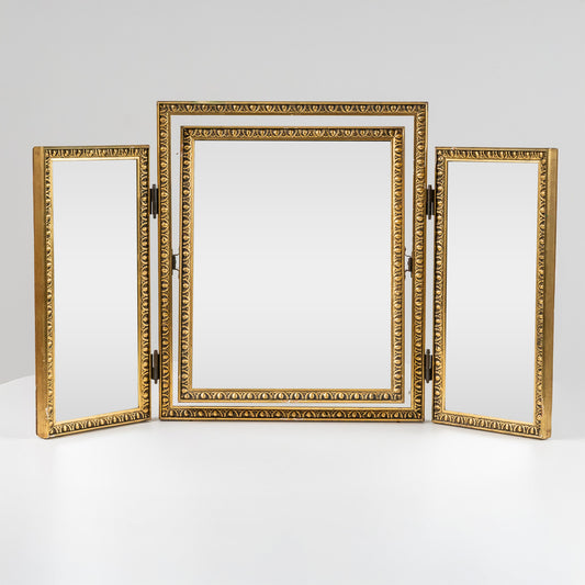 Kolmiosainen taitettava peili, kullattu