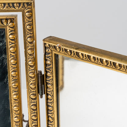 Kolmiosainen taitettava peili, kullattu